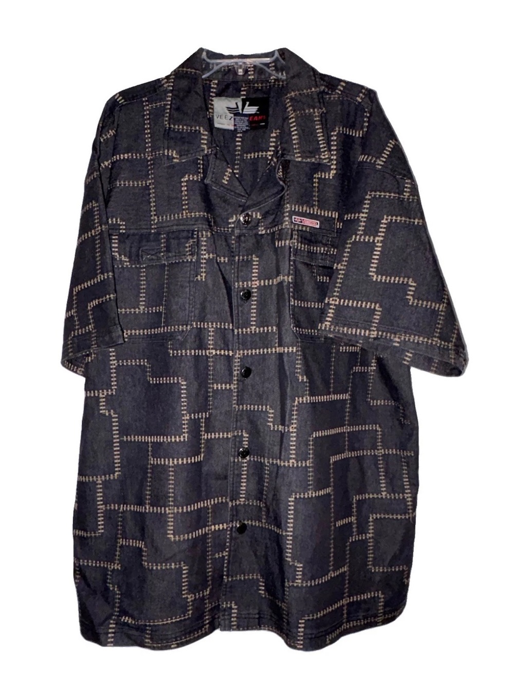 Veezo Jeans Men’s 3XL Black Short Sleeve Embroidered S/S Button Up Shirt